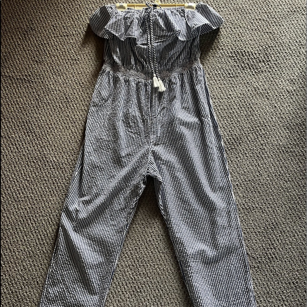 J.Crew seersucker jumpsuit.